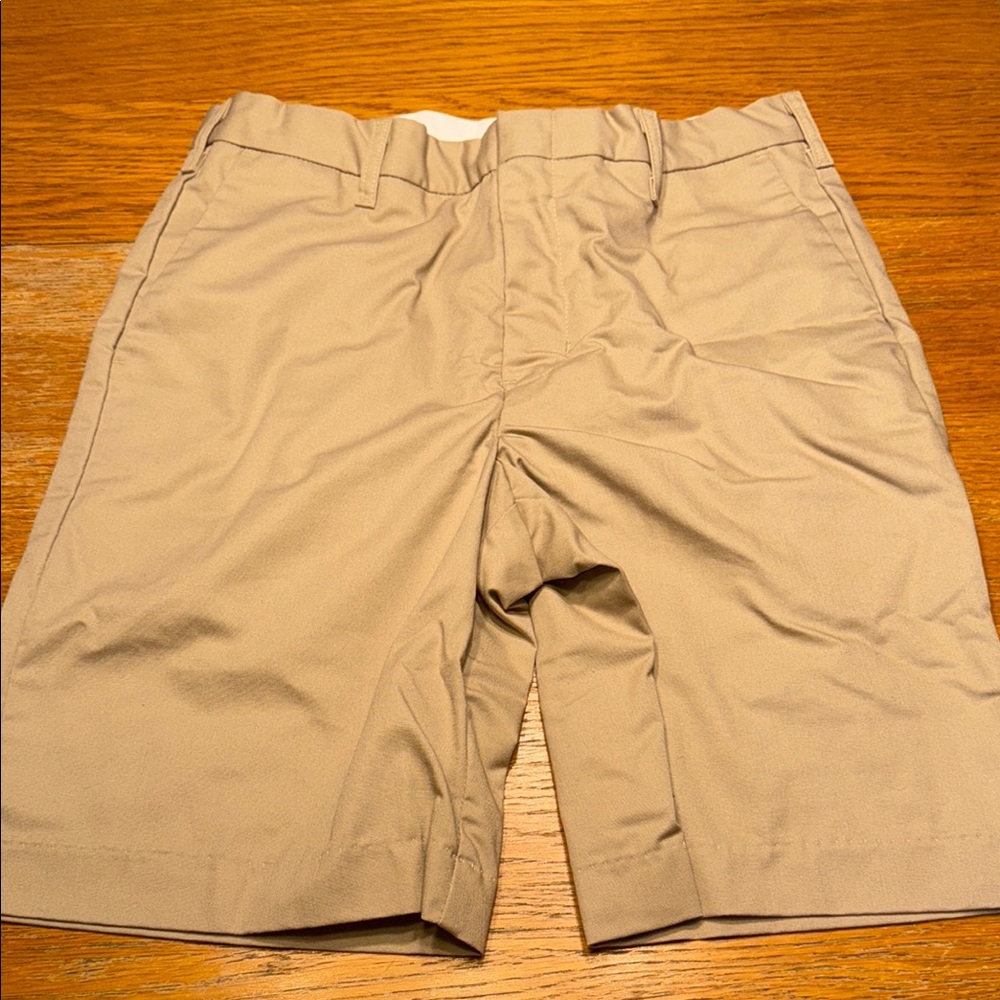 Tan Flat Front Shorts with Elastic Waistband